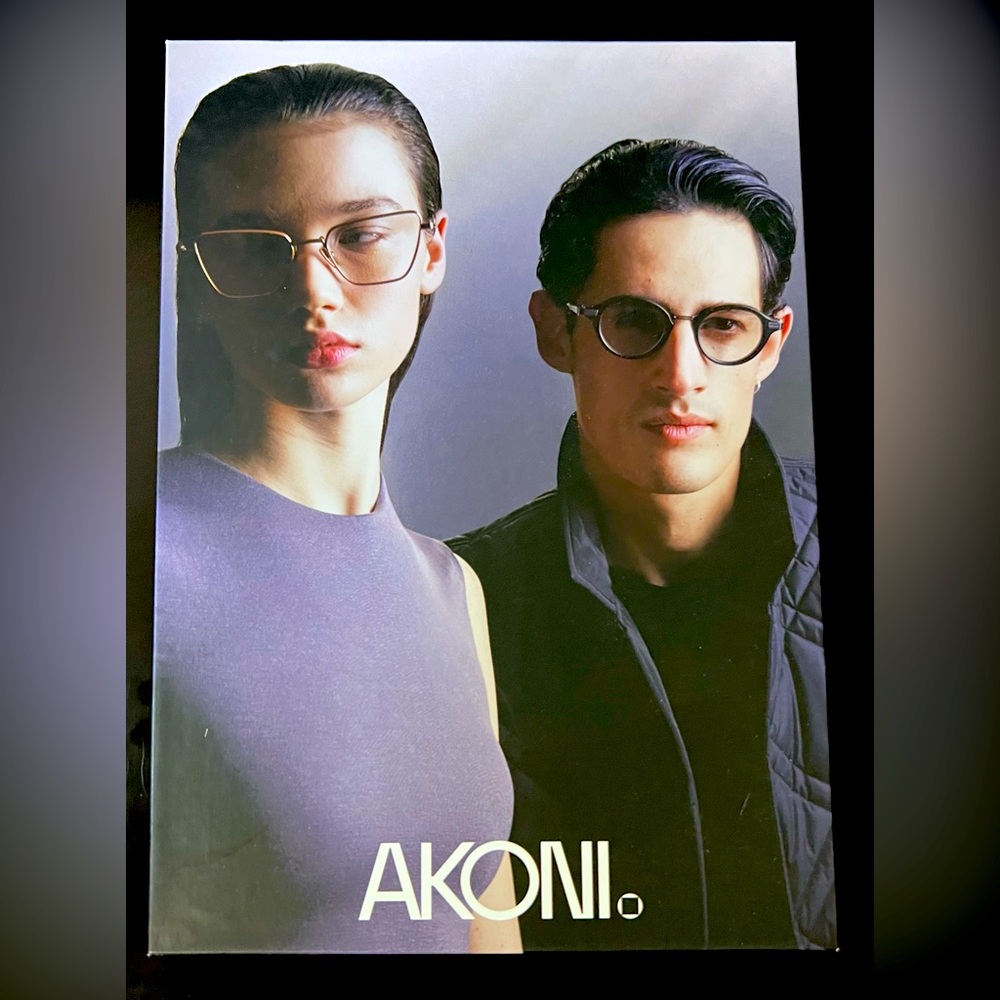 Akoni Eyewear In-Store CounterCard Logo & Model Branded 8.5 x 11 3/4 Inches-NEW